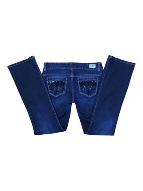 GUESS dare devil jeans bling stones dark blue rhinestones low rise boot cut 28